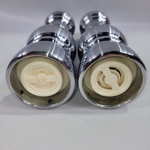 Salt & Pepper Shaker Set Chrome Silver 9" Pair Spice Grind Containers - Picture 2 of 2